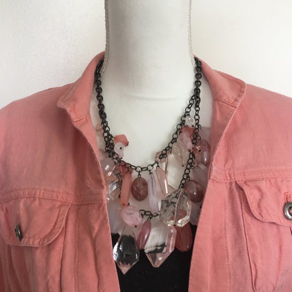 Gun Metal Silver Pink Acrylic Crystal Necklace - Picture 9 of 10